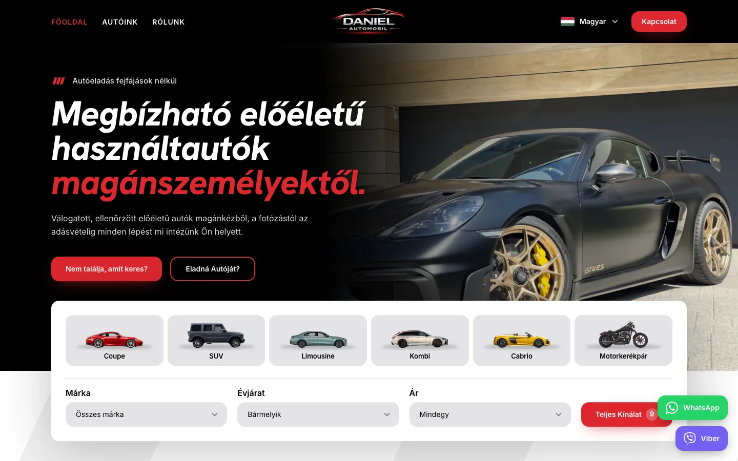 Daniel Automobil, Használtautó-platform szűrhető kínálattal és autóeladási ajánlatkéréssel
