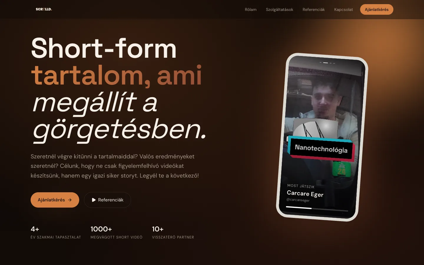 Scrolld. Content, Portfólió-oldal, ami megmutatja a munkákat és ajánlatkérést hoz